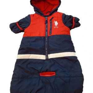 Vintage US Polo Infant Snowsuit Sack Fleece Lined One Piece Color Block Hood